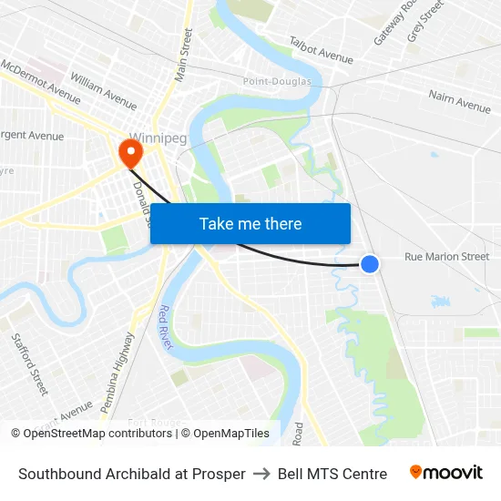 Southbound Archibald at Prosper to Bell MTS Centre map