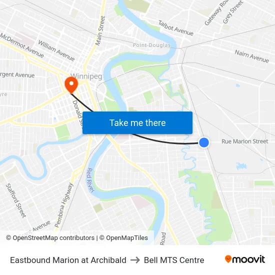 Eastbound Marion at Archibald to Bell MTS Centre map