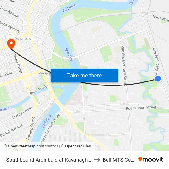 Southbound Archibald at Kavanagh North to Bell MTS Centre map