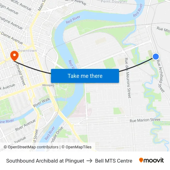 Southbound Archibald at Plinguet to Bell MTS Centre map