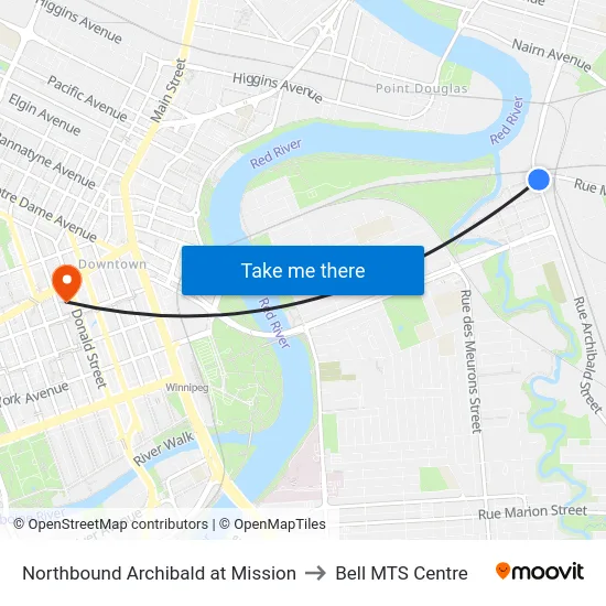 Northbound Archibald at Mission to Bell MTS Centre map
