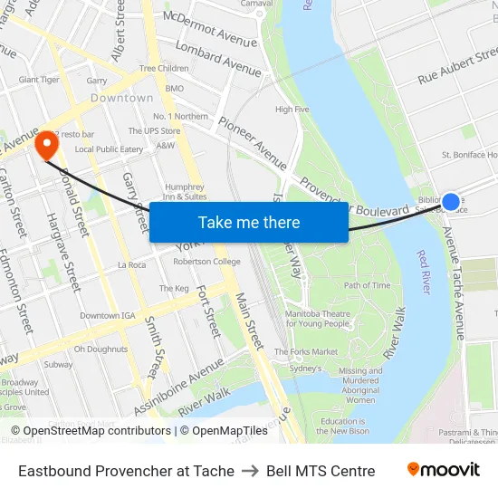 Eastbound Provencher at Tache to Bell MTS Centre map