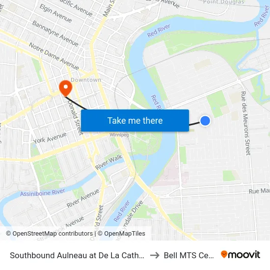 Southbound Aulneau at De La Cathedrale to Bell MTS Centre map
