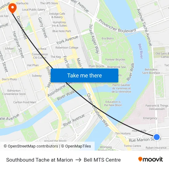 Southbound Tache at Marion to Bell MTS Centre map