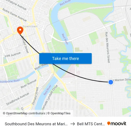 Southbound Des Meurons at Marion to Bell MTS Centre map