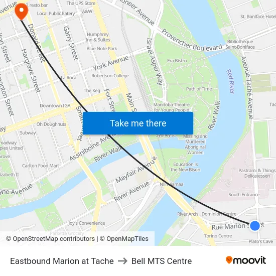 Eastbound Marion at Tache to Bell MTS Centre map