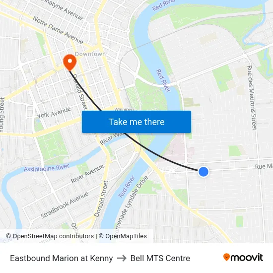 Eastbound Marion at Kenny to Bell MTS Centre map