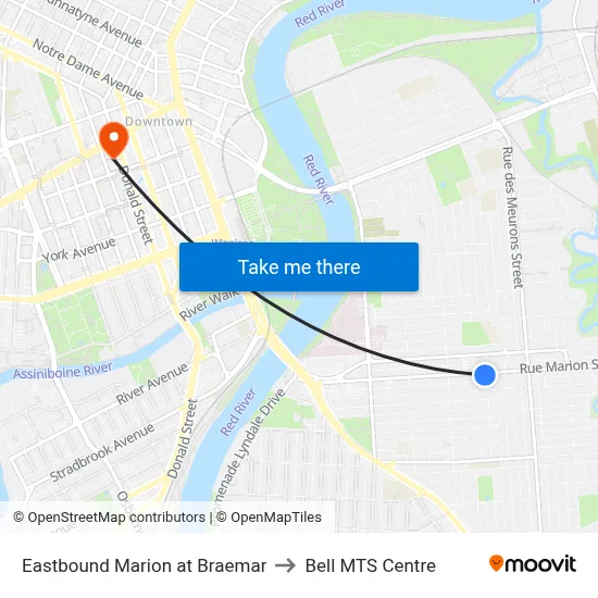 Eastbound Marion at Braemar to Bell MTS Centre map