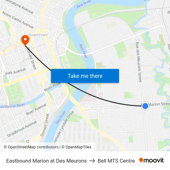 Eastbound Marion at Des Meurons to Bell MTS Centre map