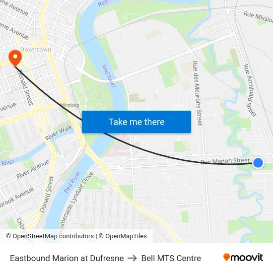 Eastbound Marion at Dufresne to Bell MTS Centre map