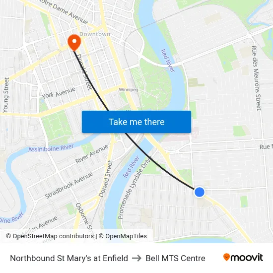 Northbound St Mary's at Enfield to Bell MTS Centre map