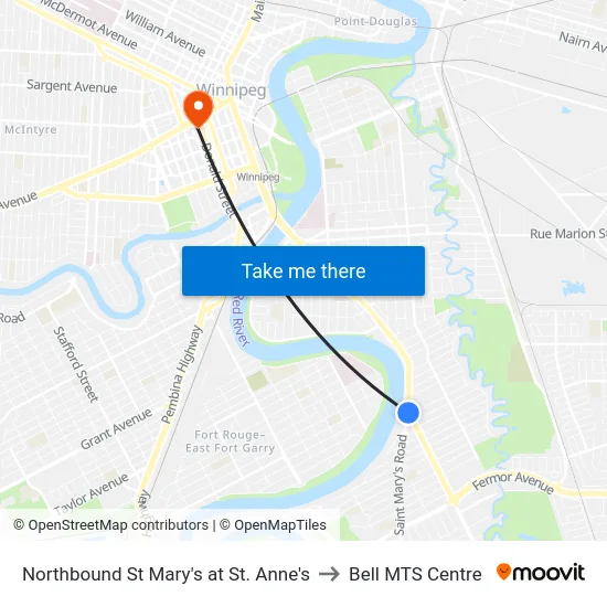 Northbound St Mary's at St. Anne's to Bell MTS Centre map