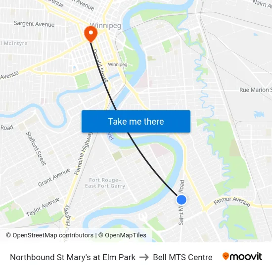 Northbound St Mary's at Elm Park to Bell MTS Centre map