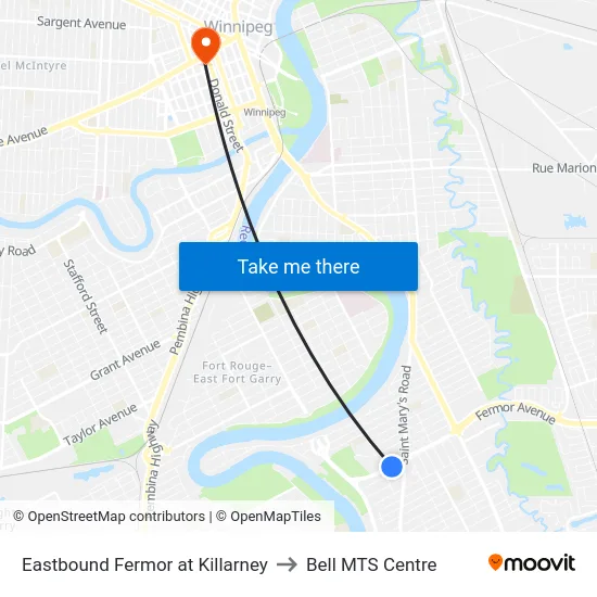 Eastbound Fermor at Killarney to Bell MTS Centre map