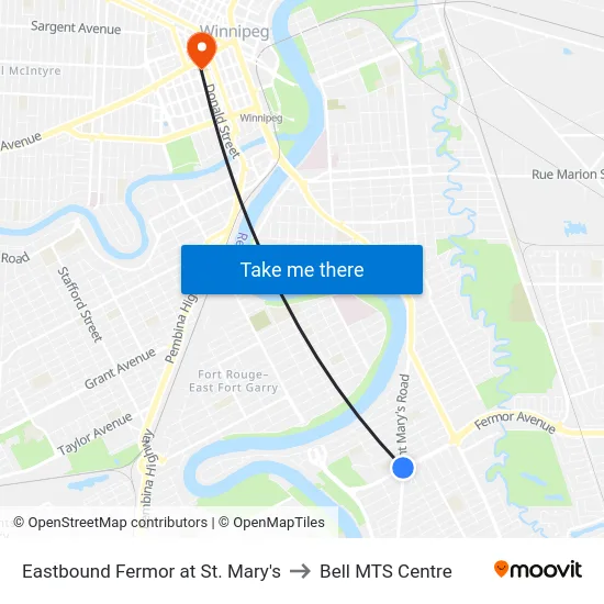 Eastbound Fermor at St. Mary's to Bell MTS Centre map