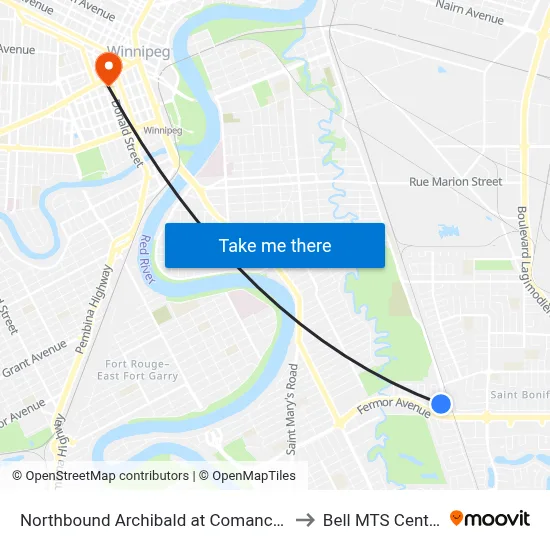 Northbound Archibald at Comanche to Bell MTS Centre map