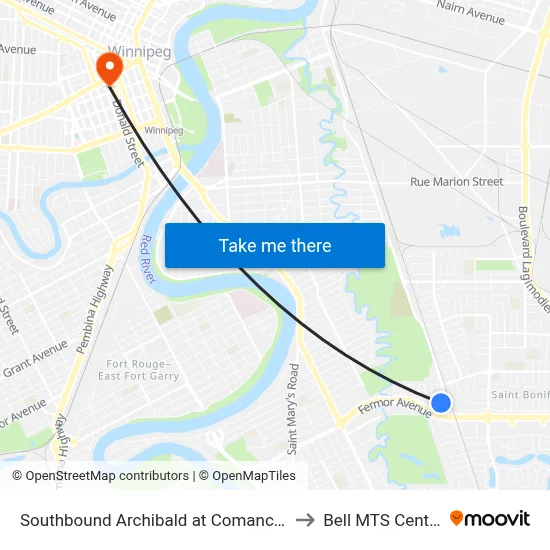 Southbound Archibald at Comanche to Bell MTS Centre map