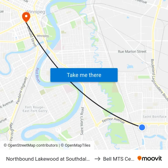 Northbound Lakewood at Southdale Centre to Bell MTS Centre map