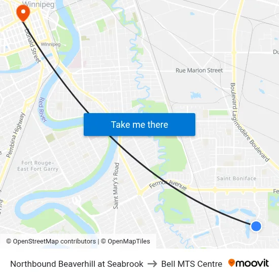 Northbound Beaverhill at Seabrook to Bell MTS Centre map