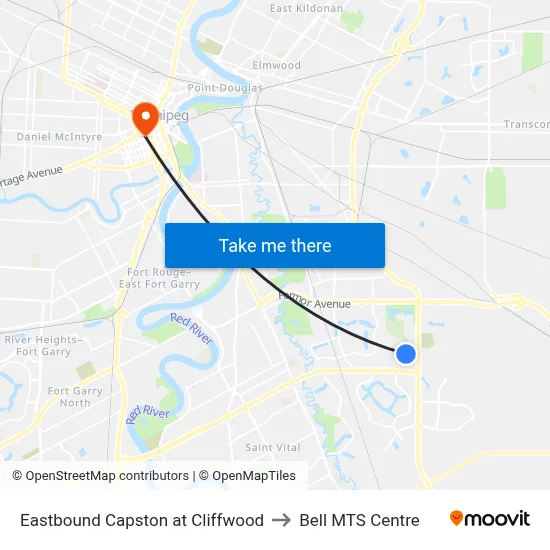 Eastbound Capston at Cliffwood to Bell MTS Centre map