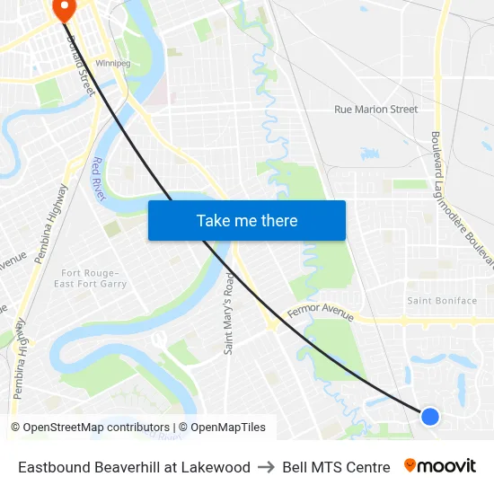 Eastbound Beaverhill at Lakewood to Bell MTS Centre map