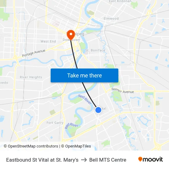 Eastbound St Vital at St. Mary's to Bell MTS Centre map