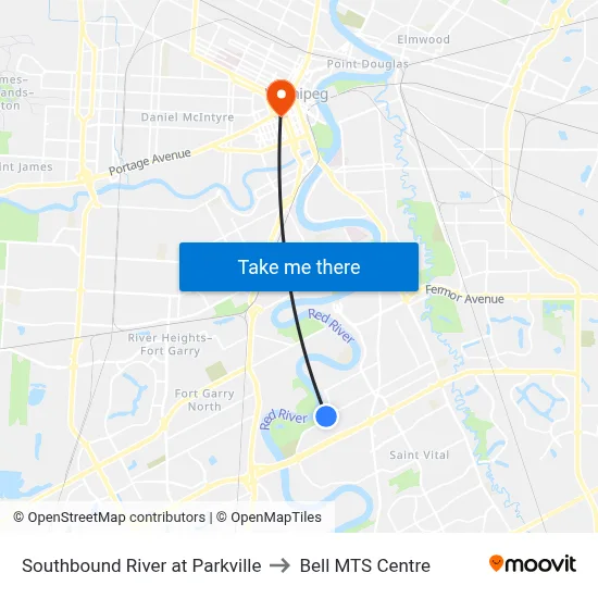 Southbound River at Parkville to Bell MTS Centre map