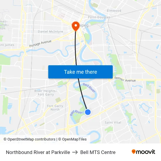 Northbound River at Parkville to Bell MTS Centre map