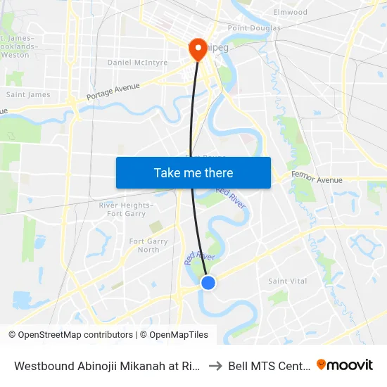 Westbound Abinojii Mikanah at River to Bell MTS Centre map