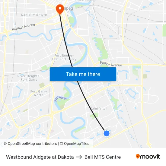 Westbound Aldgate at Dakota to Bell MTS Centre map