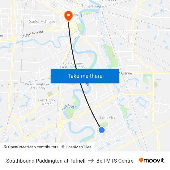 Southbound Paddington at Tufnell to Bell MTS Centre map