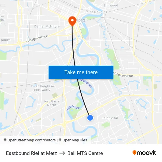 Eastbound Riel at Metz to Bell MTS Centre map