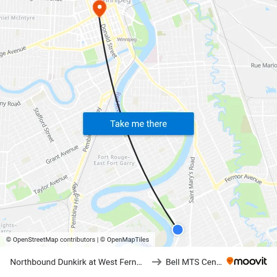 Northbound Dunkirk at West Fernwood to Bell MTS Centre map