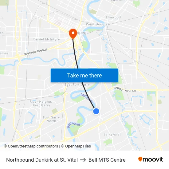 Northbound Dunkirk at St. Vital to Bell MTS Centre map