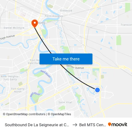 Southbound De La Seigneurie at Cassin to Bell MTS Centre map