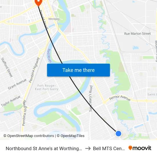 Northbound St Anne's at Worthington to Bell MTS Centre map