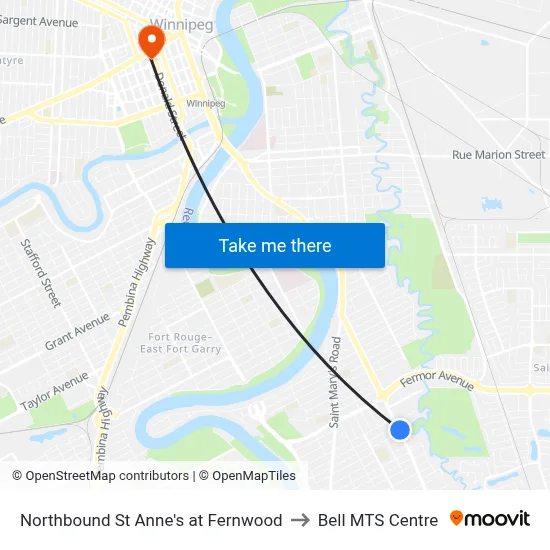 Northbound St Anne's at Fernwood to Bell MTS Centre map