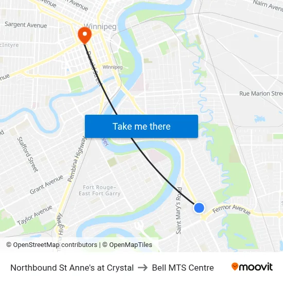 Northbound St Anne's at Crystal to Bell MTS Centre map