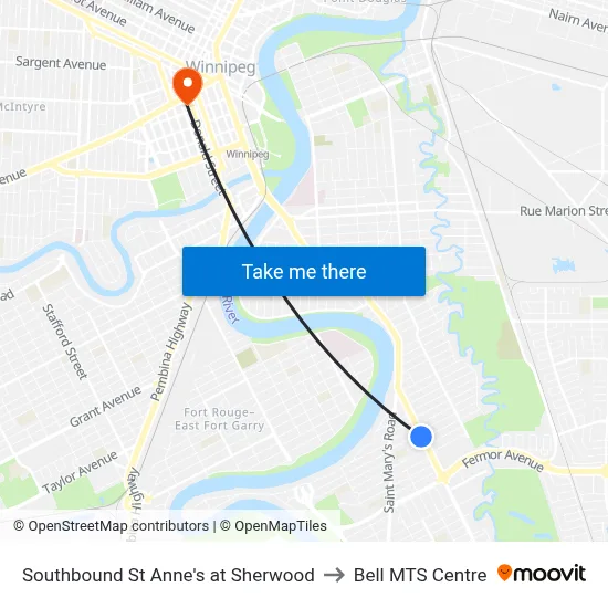 Southbound St Anne's at Sherwood to Bell MTS Centre map