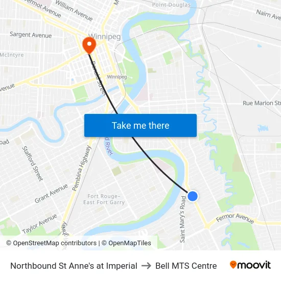 Northbound St Anne's at Imperial to Bell MTS Centre map