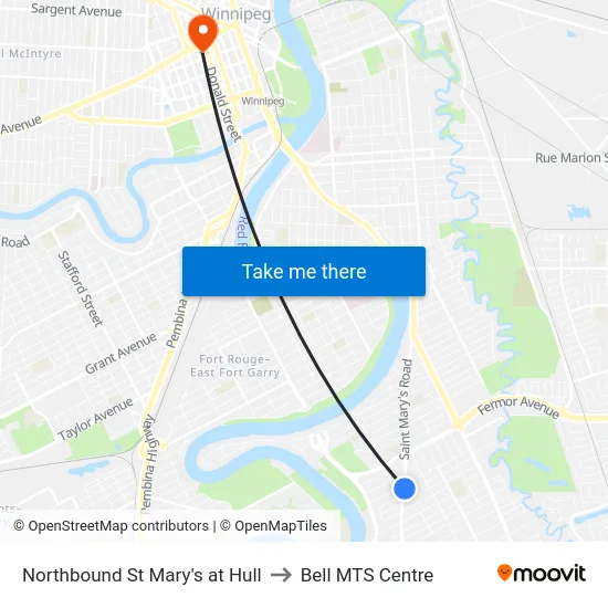 Northbound St Mary's at Hull to Bell MTS Centre map