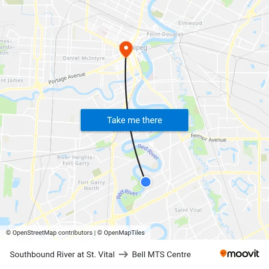 Southbound River at St. Vital to Bell MTS Centre map