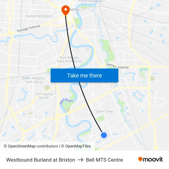 Westbound Burland at Brixton to Bell MTS Centre map