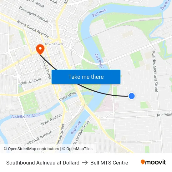 Southbound Aulneau at Dollard to Bell MTS Centre map