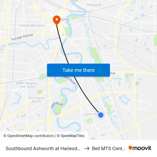 Southbound Ashworth at Harlesden to Bell MTS Centre map
