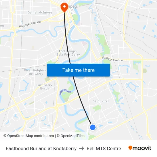 Eastbound Burland at Knotsberry to Bell MTS Centre map