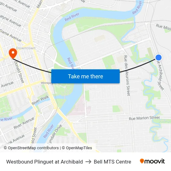 Westbound Plinguet at Archibald to Bell MTS Centre map