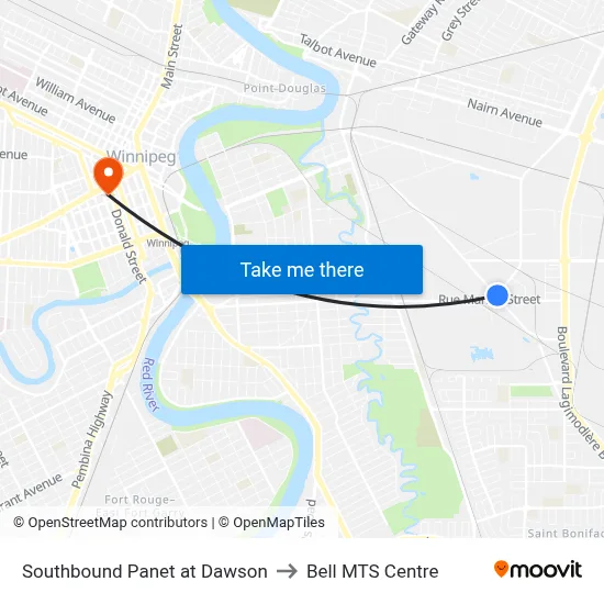 Southbound Panet at Dawson to Bell MTS Centre map