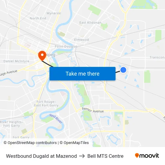 Westbound Dugald at Mazenod to Bell MTS Centre map