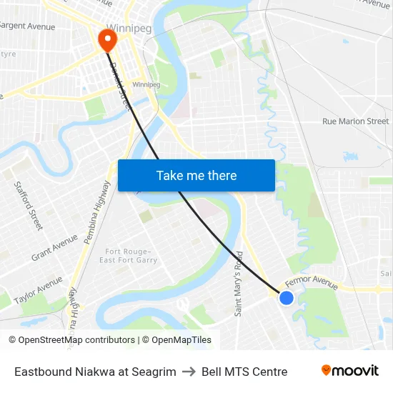 Eastbound Niakwa at Seagrim to Bell MTS Centre map
